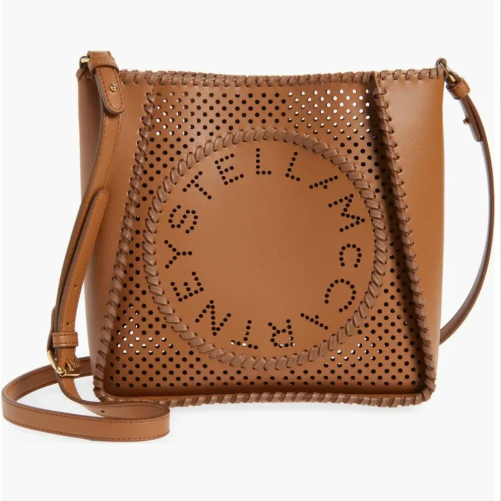 Stella McCartney Perforated Logo Faux Leather Crossbody Bag Cuoio Brown